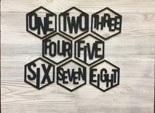 Load image into Gallery viewer, Laser cut Baby Milestone Photo Props/ Baby's First Year Numbers/ Hexagon Baby Photo Props/ Modern Baby Photo Props/Wood Milestone Numbers
