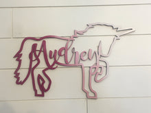 Load image into Gallery viewer, Custom Unicorn Name Wall Hanging/ Magical Unicorn Word Art/ Laser Cut Unicorn