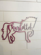 Load image into Gallery viewer, Custom Laser Cut Horse with Name/ Equestrian Name Sign/Wood Horse with Name