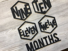 Load image into Gallery viewer, Laser cut Baby Milestone Photo Props/ Baby&#39;s First Year Numbers/ Hexagon Baby Photo Props/ Modern Baby Photo Props/Wood Milestone Numbers
