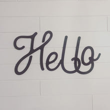 Load image into Gallery viewer, Hello Farmhouse Laser Cut Word/ Wood Word Cut Out/ Vintage Hello
